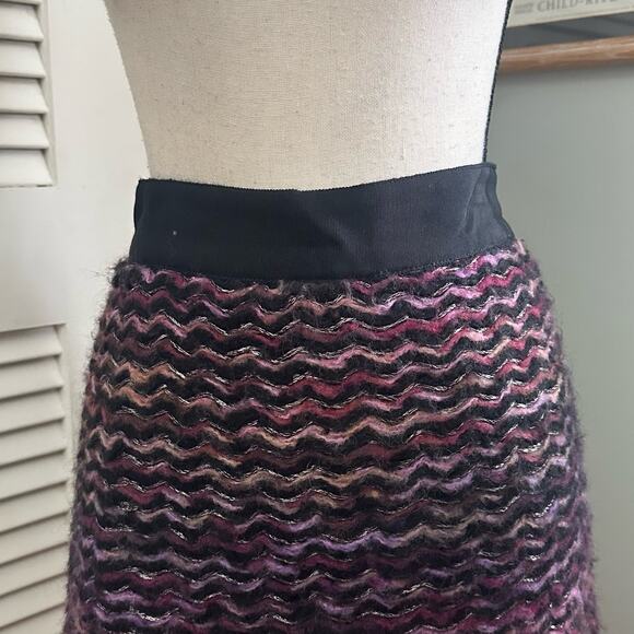 KNITTED KNOTTED Womens Skirt 12 Purple Textured Mohair Wool Fuzzy Preppy Career - Picture 2 of 13